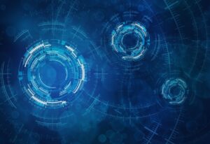 Electrified blue circles on a darker blue background