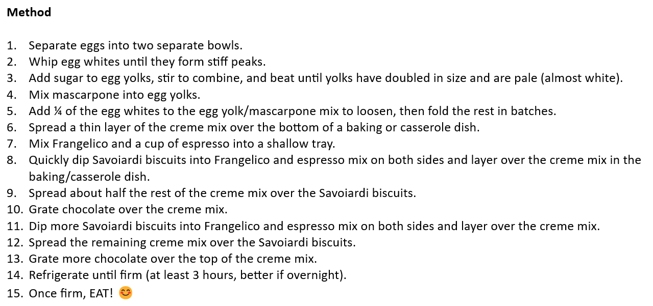 Tiramisu recipe part 2
