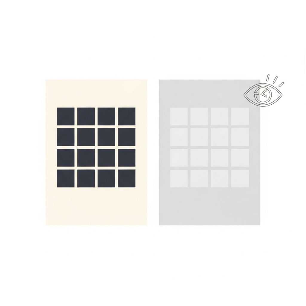Side by side panels showing high vs low contrast blocks for readability.